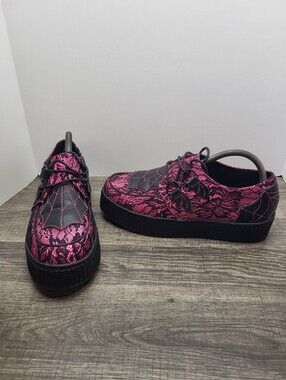 Strange Cvlt Web Pink & Black Lace Krypt Creepers Women's Size 10